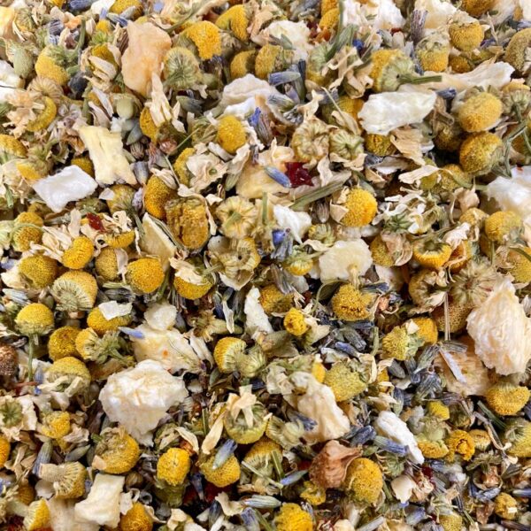 Chamomile Medley is a delicious herbal blend unlike any other that leaves you calm and collected, but with a floral and fruity flavor different from other calming teas out there.