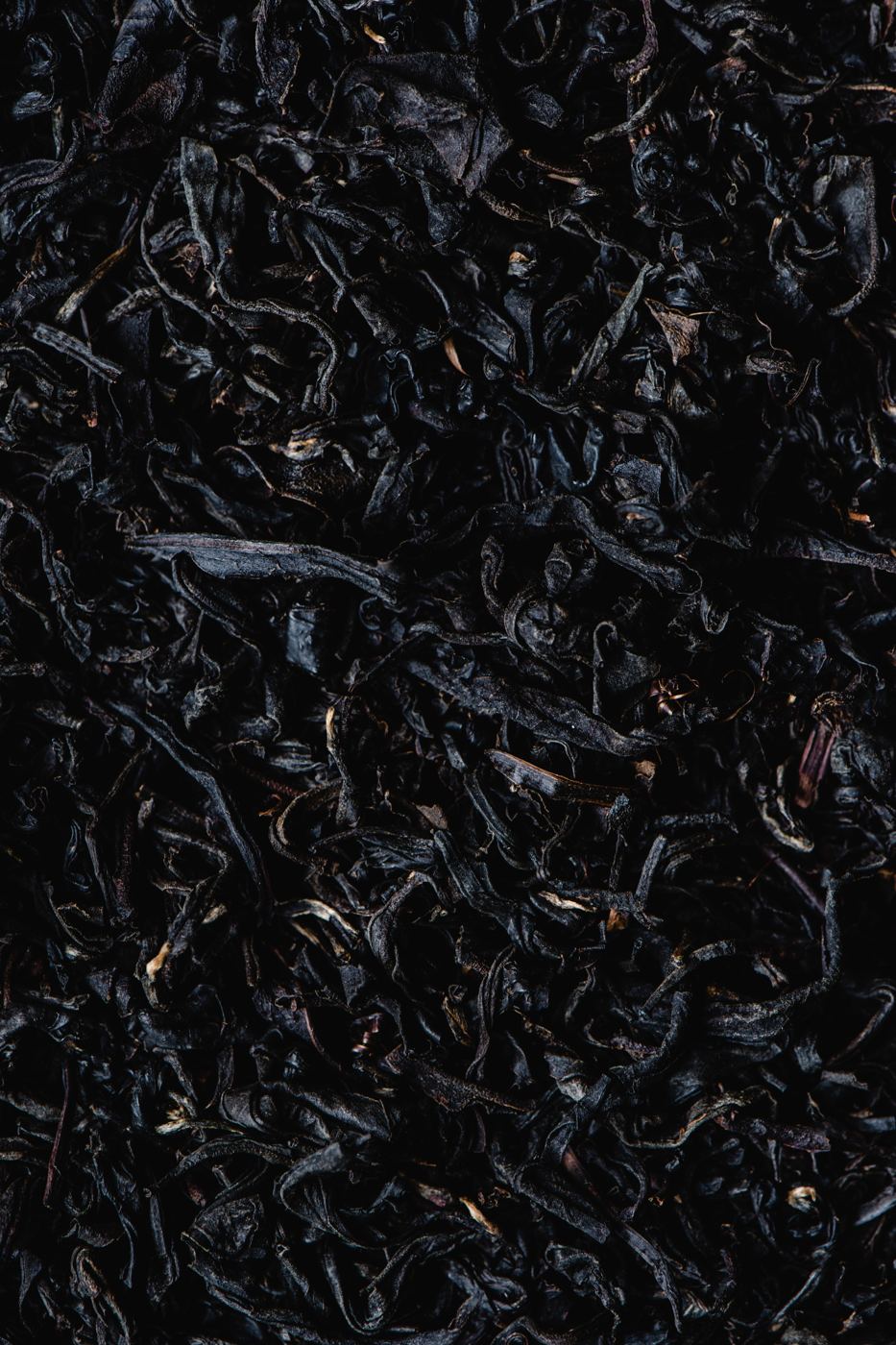 Dried black tea leaves, close-up