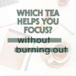 Featured graphic from Moody Teas with the headline “Which Tea Helps You Focus? without burning out.” The image shows an overhead view of a calm workspace with a notebook, pen, laptop, and cups of tea. Subheading text reads “A Mood-Based Guide to Staying Clear-Headed.”