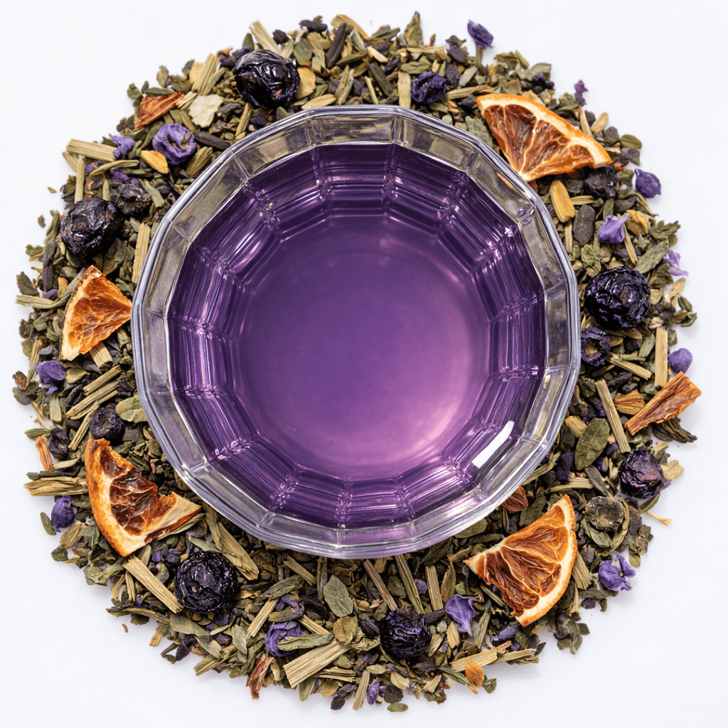 Blueberry Lemon-Aid loose leaf calm tea by Moody Teas, white peony with blueberry, lavender, lemon, and lemongrass, Tea for Good blend supporting Neighbors Helping Neighbors